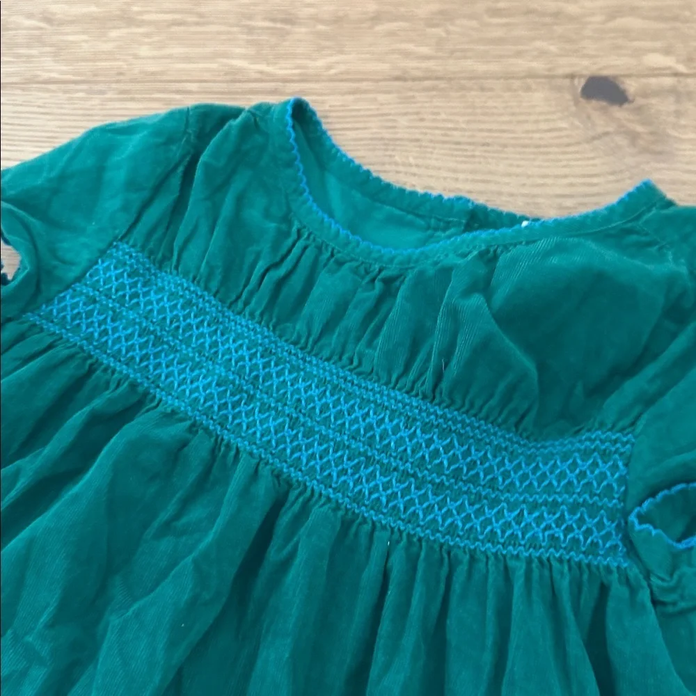 Mini Boden Teal Kids smocked corduroy Dress 9/10 *tear